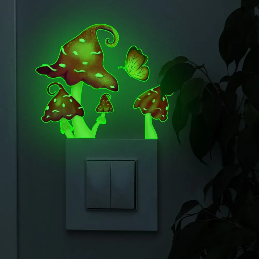 Self-adhesive Luminous Mushroom Wall Stickers Easy to Paste Glow in the Dark Fluorescent Mushroom Switch Stickers DIY