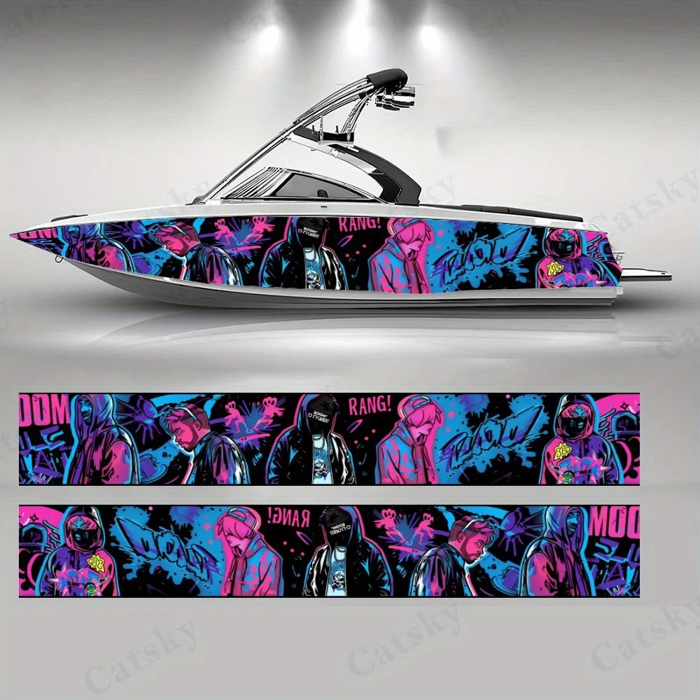 Street Comic Shadow Colorful Boat Sticker Vinyl Ship Pontoon Deck Boat Fishing Decorative Pontoon Boats Decal