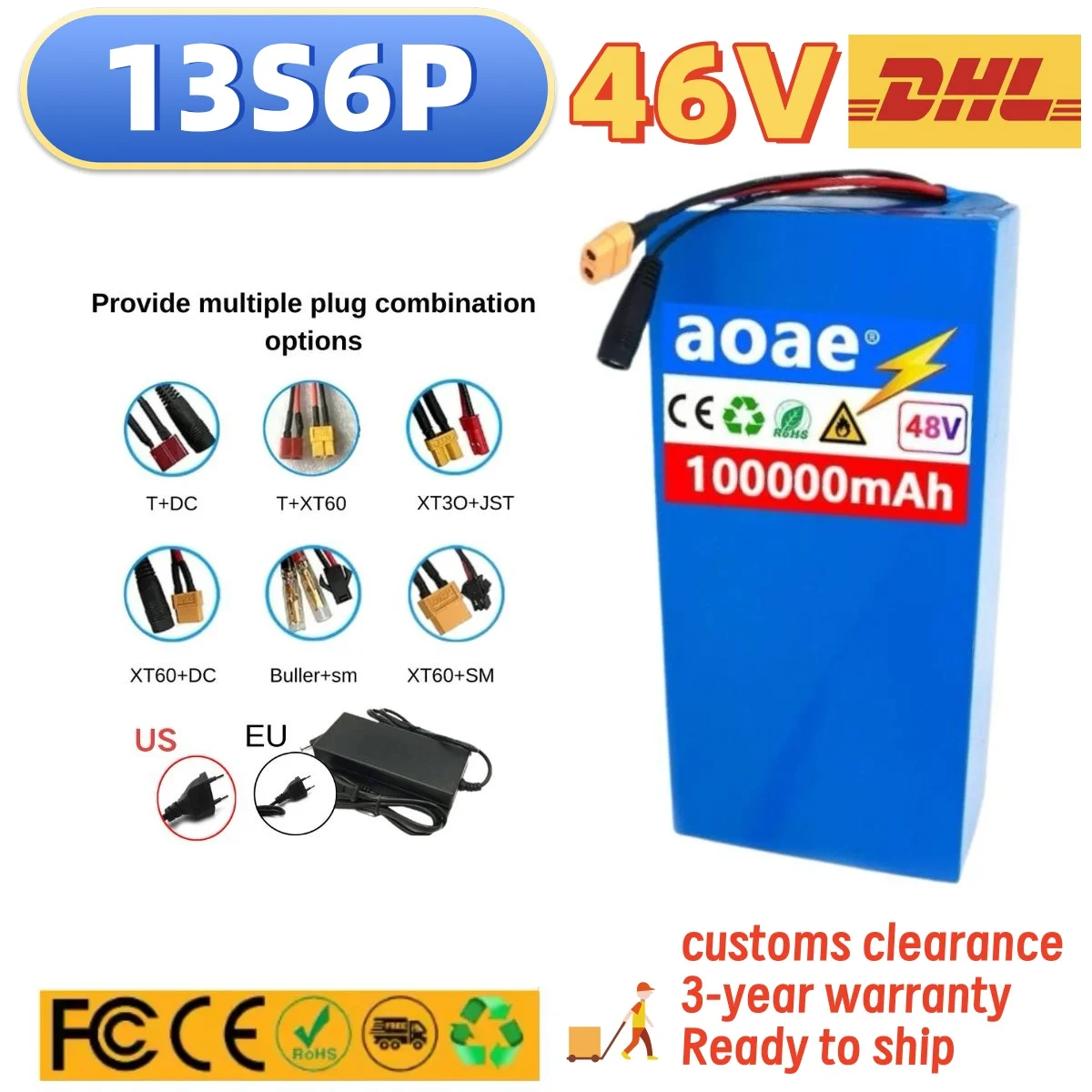 48V 13S6P 100% Original 18650 Lithium Ion Battery 100Ah Citycoco Harley Scooter Ebike Battery With 50A BMS Safe Air Delivery