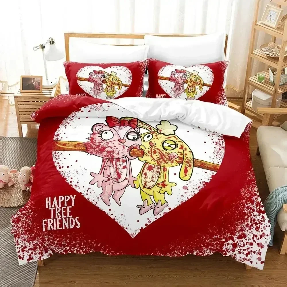 

Luxury New 3D Print Cartoon Happy Tree Friends Bedding Set Duvet Cover Bed Set Quilt Cover Pillowcase Queen Boys Adult Bedding