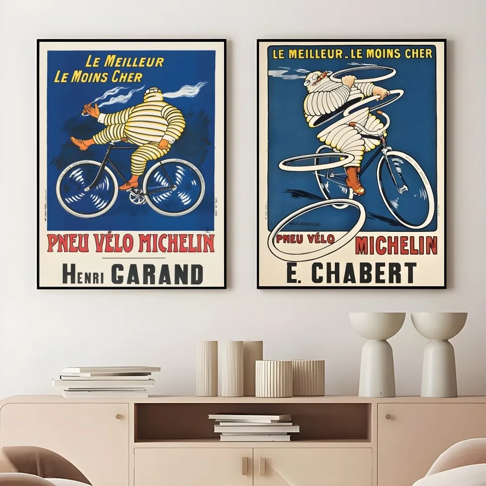 M-Michelin Car Moto Bicycle Tire Retro Cute Poster Sticky Wall Art Printing Waterproof Home Living Bed Room Bar Aesthetic Decor