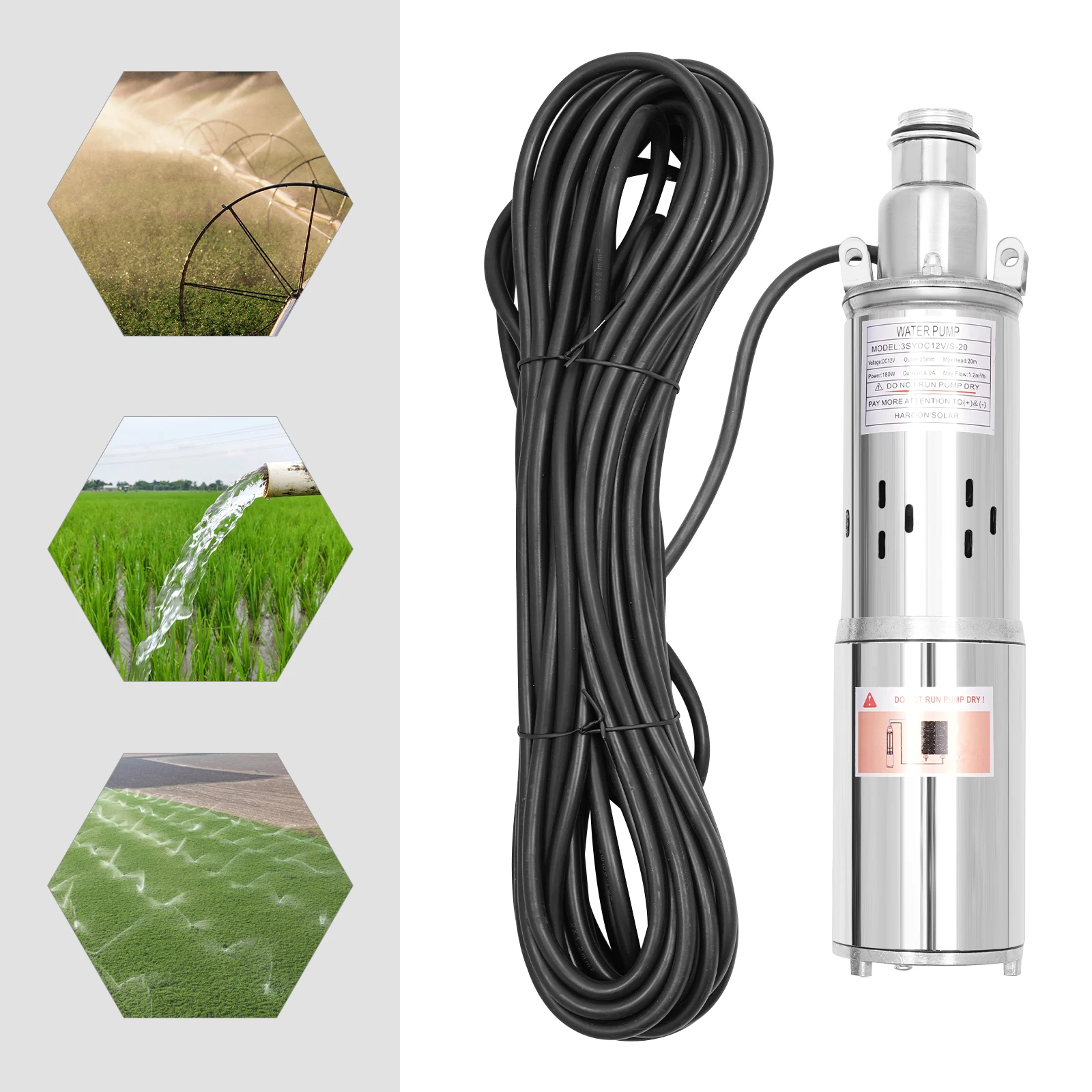 180W Submersible Pump Solar Deep Well Brush Motor Water Pump  Pond Irrigation Pump 12/24V