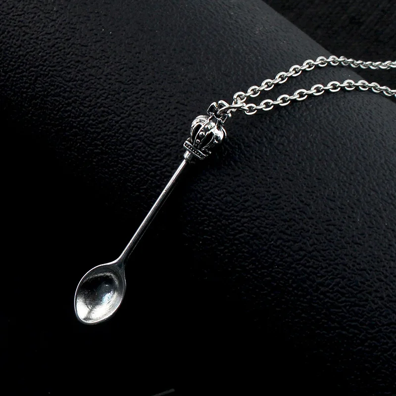 10Pcs Mini Crowns Spoon Necklace Vintage Mini Teaspoon Pendant Necklaces Toys Gifts Silver Color