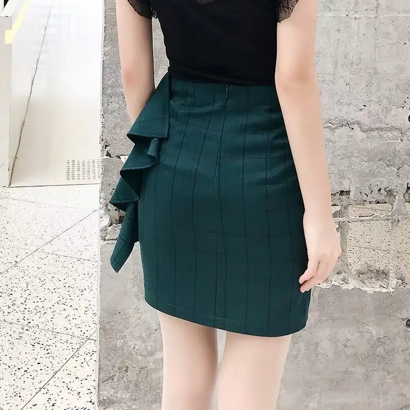 Elegant Fashion Ruffles Strip Splicing Mini Skirt 2025 Summer New Commute All-match High Waist Zipper Asymmetrical Bag Hip Skirt