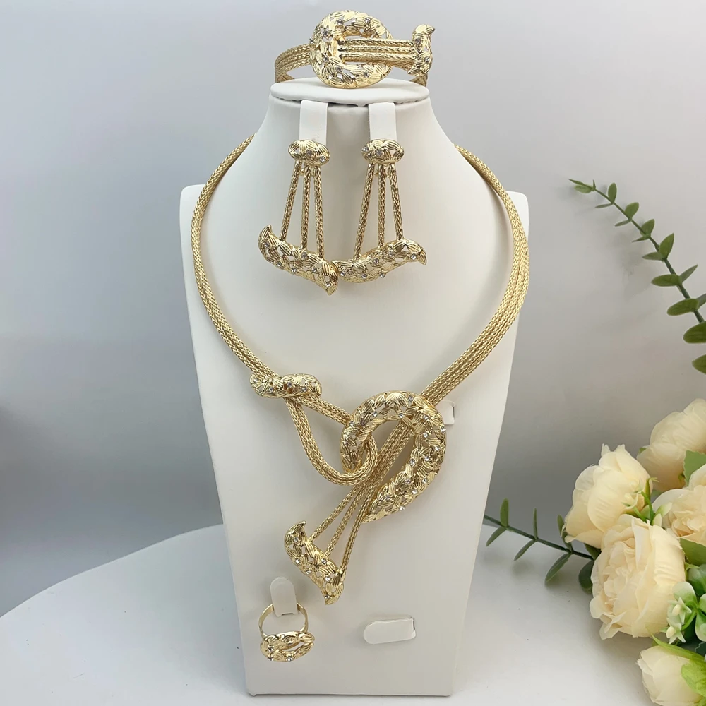 EMMA المرأة الأفريقية قلادة أقراط سوار فستان الزفاف حتى اكسسوارات طقم مجوهرات مطلية بالذهب الإيطالي FHK23157