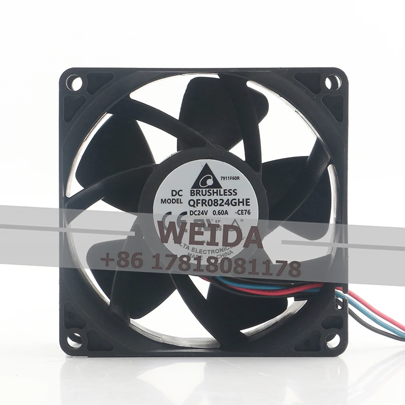 New Delta Cooling Fan 24V 0.60A 8038 three-wire 8CM inverter drive plug 80X80X38MM high air volume QFR0824GHE