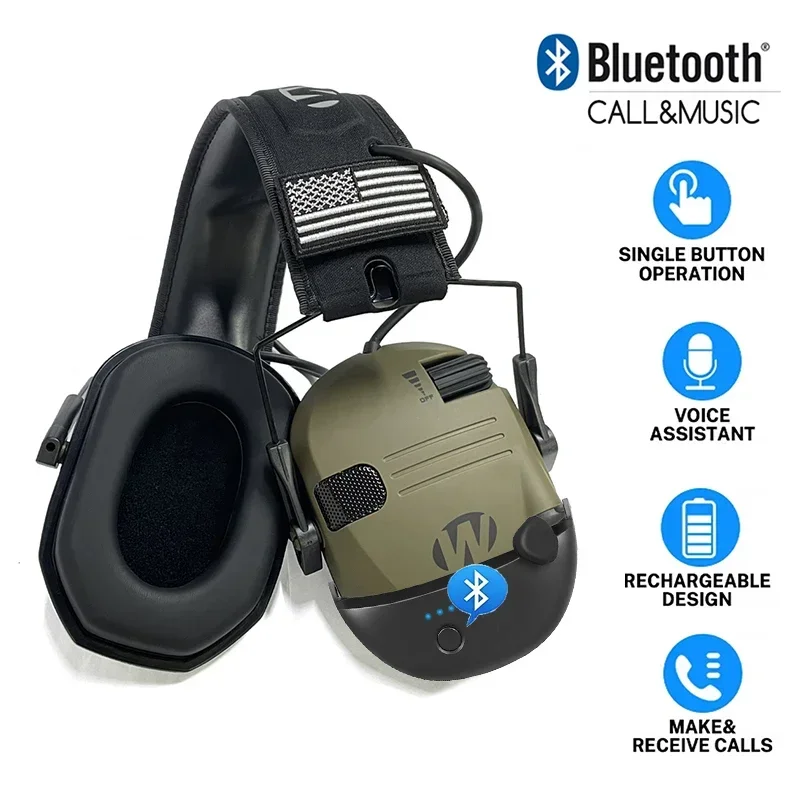 Bluetooth Tactical Electronic Anti-noise Shooting Headset WK Hunting Earmuffs Hands-Free Calling Hearing Protection Headset