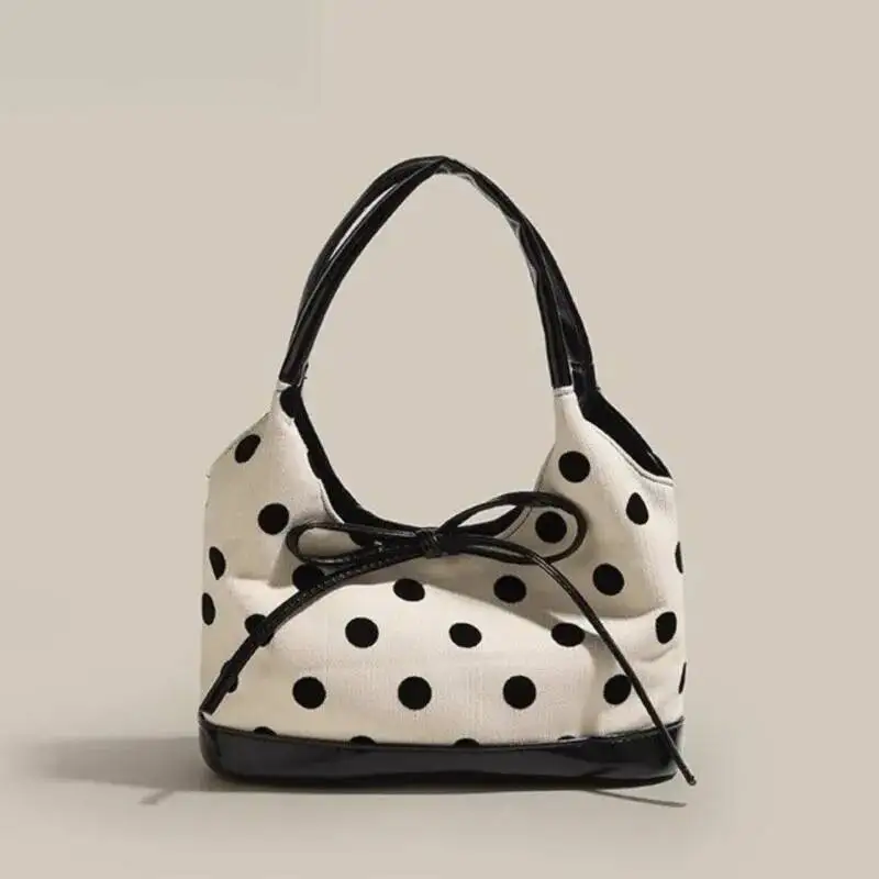 Bloom Retro Dot Red Handbag Women Versatile Bow Large Capacity Casual Shoulder Bags Ladies Sweet Cute Underarm Bag Aesthetic