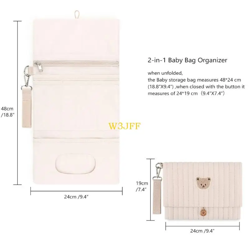 W3JF Strollers Mounted Foldable Nursery Bag Quilted Fabric With Bear Pattern Baby Essential Carring Case