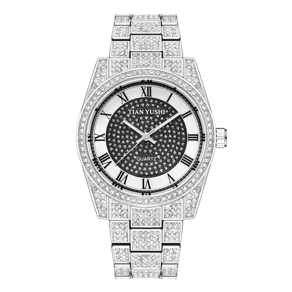 

TYS Wholesale Men Women Fashion Luxury Sparky Diamond Watch Full Iced Out Quartz Wrist Watch for Men Rome Dial Bling-ed