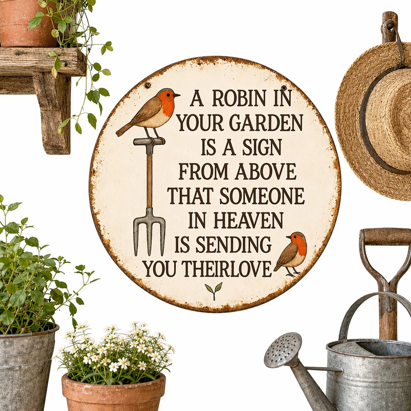 Vintage Robin Bird Memorial Wall Plaque 20x20 Cm Robin Round Sign Vintage Metal Poster for Laundry Room Wall Art Decor Gifts