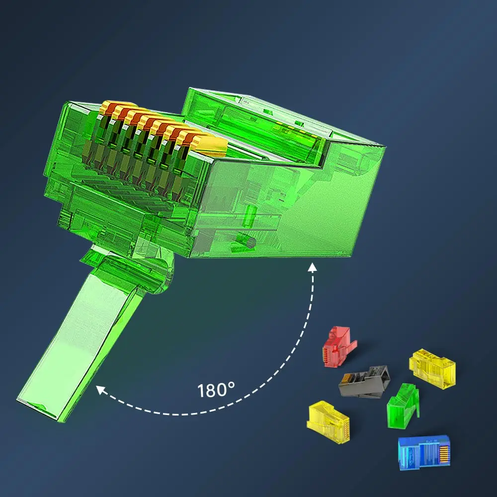 ZOERAX 100-Pack RJ45 Cat6 Pass Through Connector, Assorted Colors, RJ45 Modular Plugs for Solid Or Stranded UTP Cable