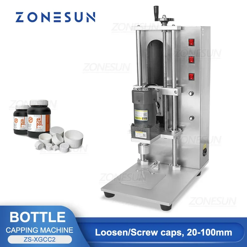 ZONESUN ZS-XGCC2 Benchtop Electric Capping Sealing Machine for Screw Closure Threaded Cap Metal Lid Plastic Bottle Jar Container