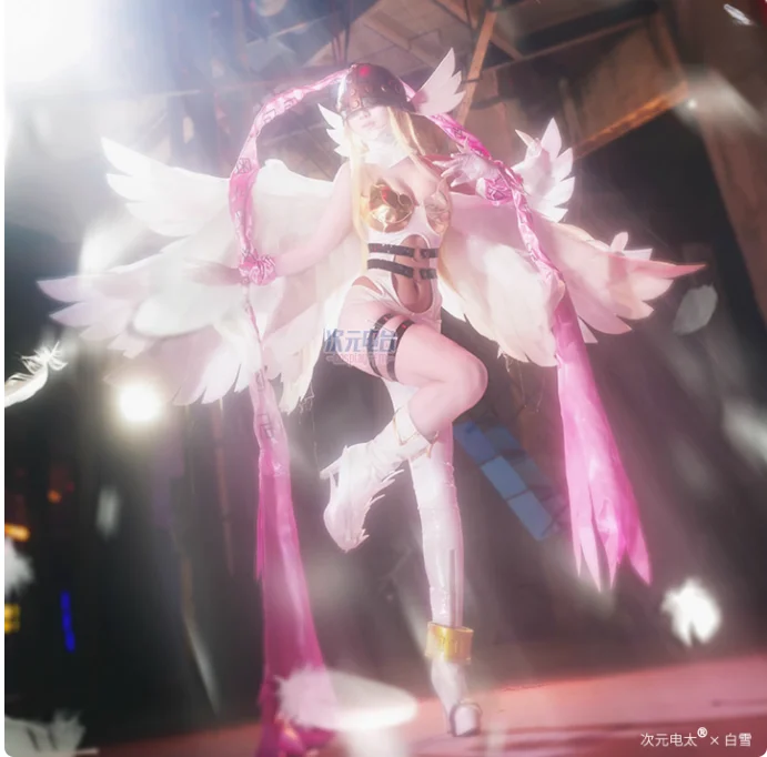 

Digimon Adventure New World Cosplay Angewomon Costume Halloween party sexy leather jumpsuit wing prop hat set Woman uniform