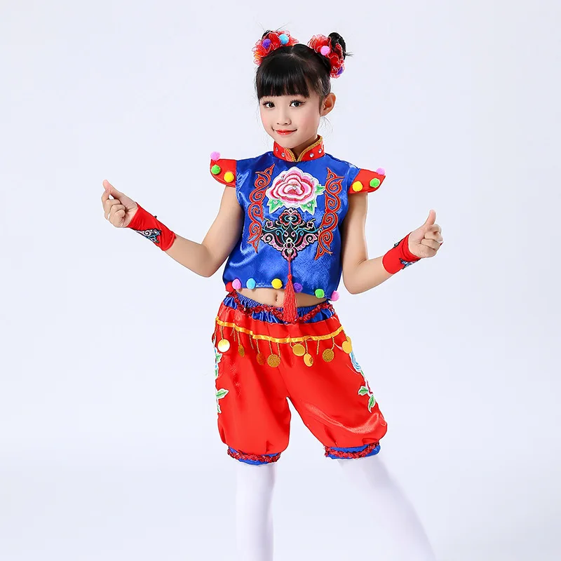 Trajes de desempenho de festa de festival infantil trajes de dança étnica chinesa traje de festa de dança de ano novo