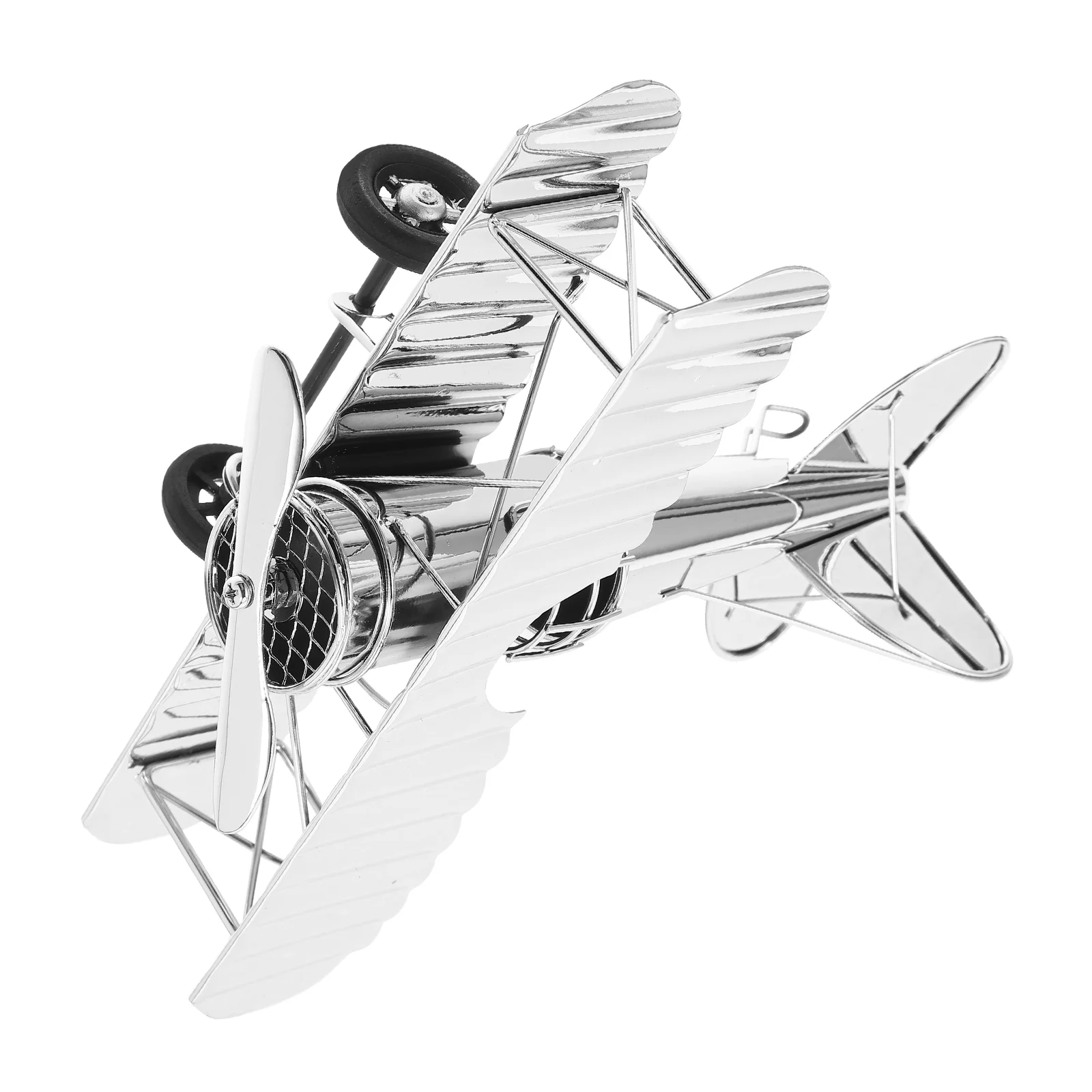 

Biplane Model Statue Fighter Jet Vintage Decor Airplane Models Silver Iron Metal