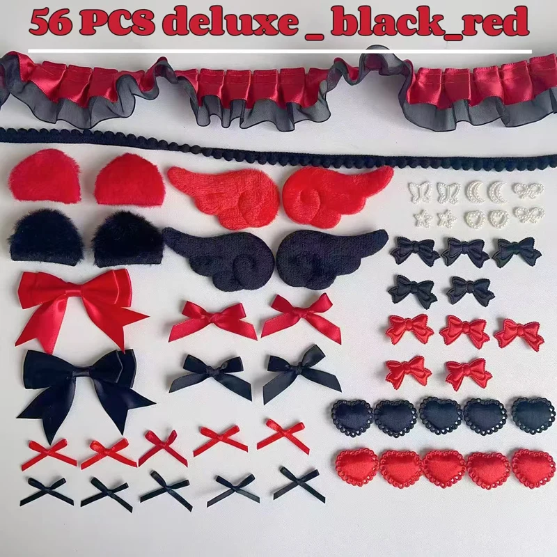 Handmade Black and Red Lace Material Bag for DIY Projects