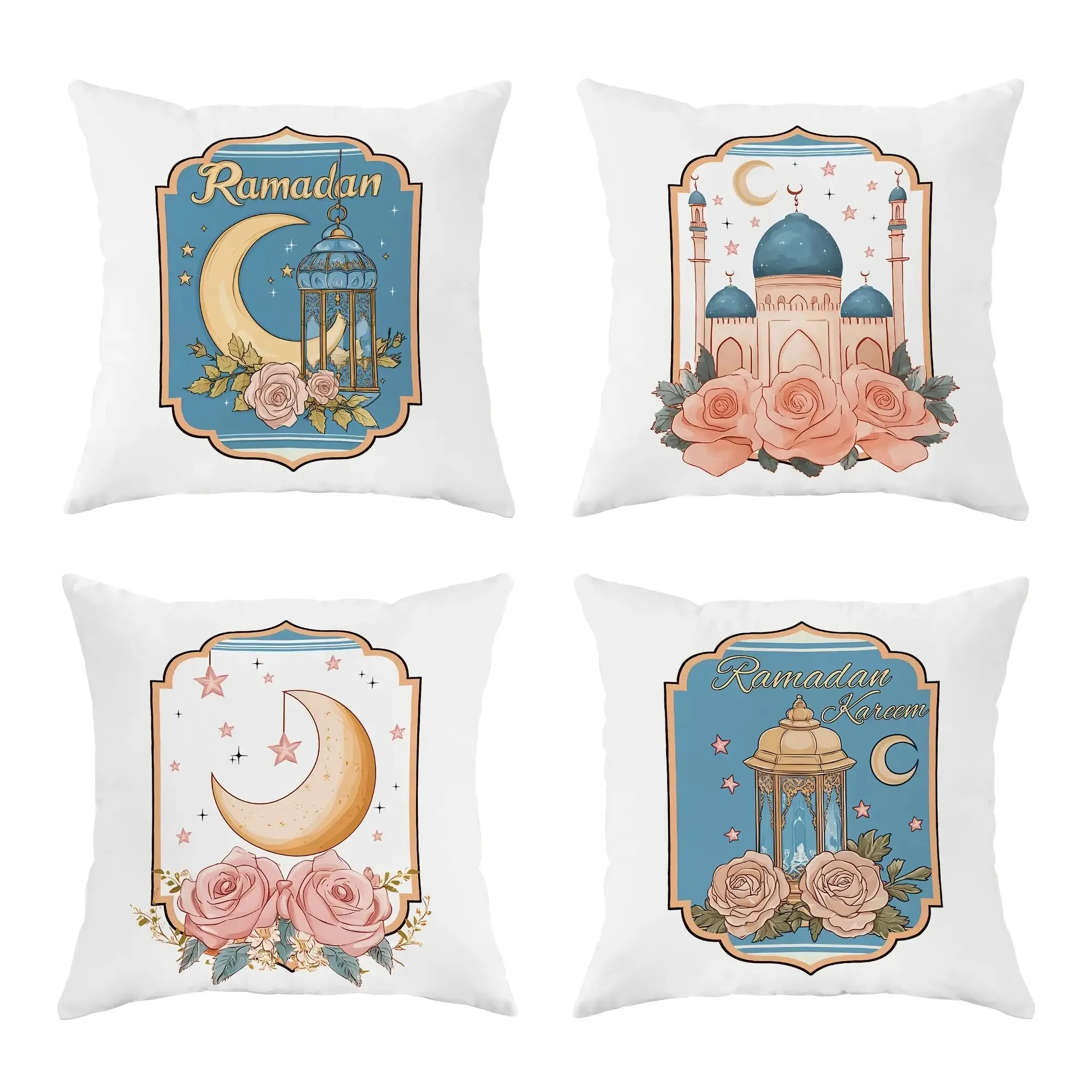 Purple Ramadan Temple digital printing pillow cover Short plush Suitable living rooms bedrooms sofas throw cushion cover 4pcs