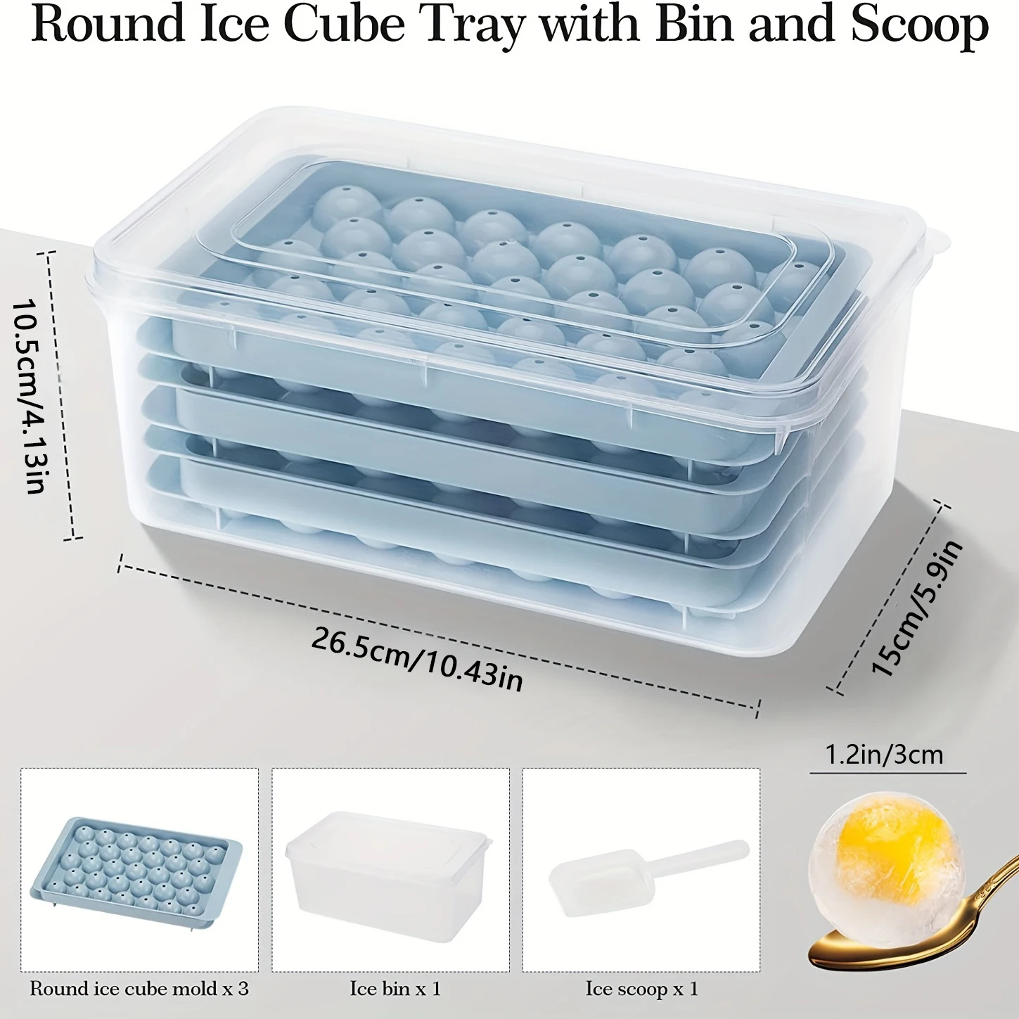 3 Tier Ice Ball Molds With Lid And Bin 1 Set 99 Cavity Flexible Food Grade Ice Cube Trays Freezer Ball Maker For Whisky Drinks