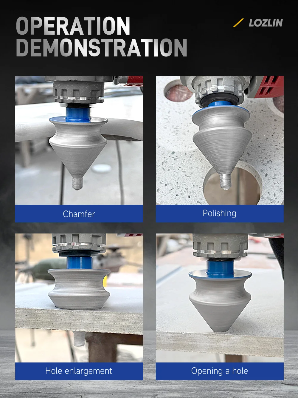 LOZLIN Diamond Chamfer Reaming Bit M14 5/8-11 for Porcelain Tile Ceramic Marble Granite Hole Enlarging Edge Trimming & Grinding