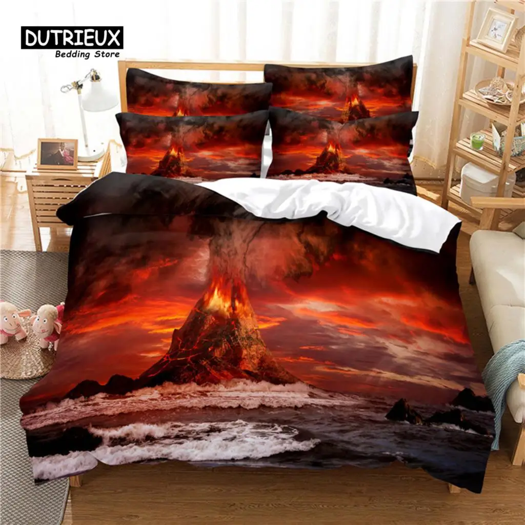 

Beautiful Scenery Bedding Set, Volcano Duvet Cover Set, Soft Comfortable Breathable Duvet Cover, For Bedroom Guest Room Decor