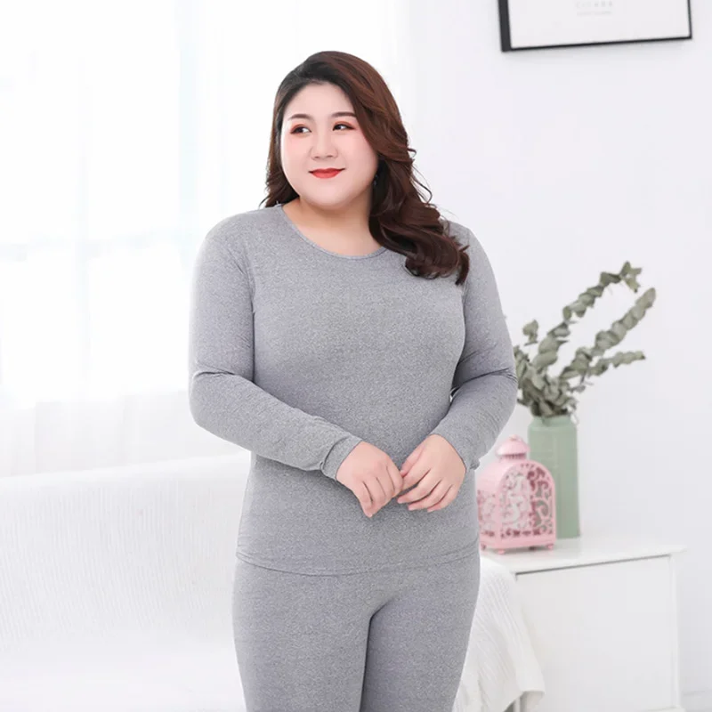 M-5XL Solid Colors Solid O Neck Long Johns Thermal Set Skin-friendly Elastic Comfortable Warm Keeping Women Underwear