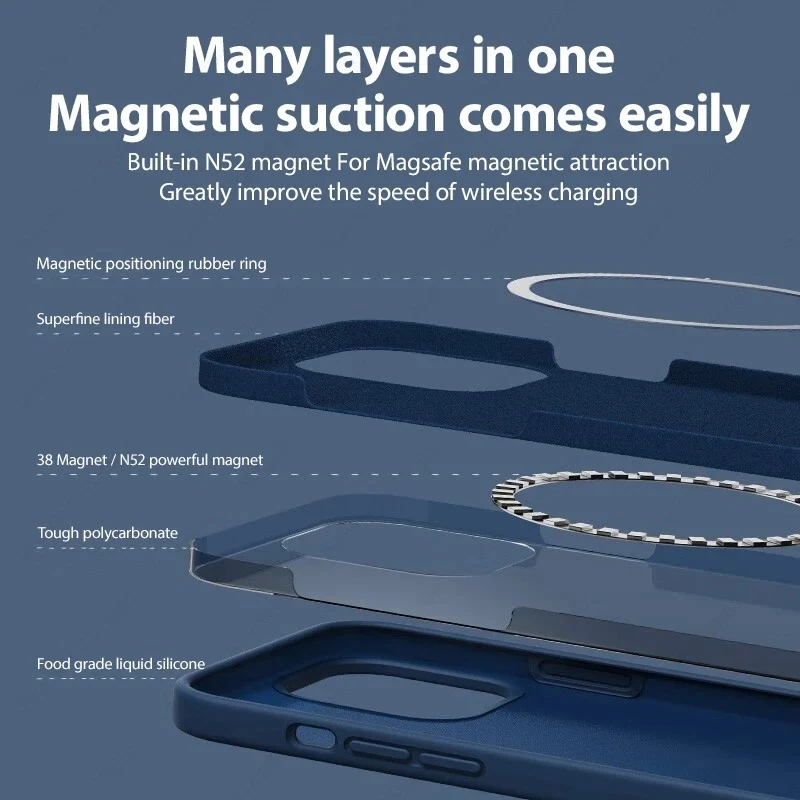 Funda de silicona líquida para iPhone 17 Pro Max para Magsafe para Apple iPhone 17 Air carga inalámbrica magnética cubierta trasera suave 6