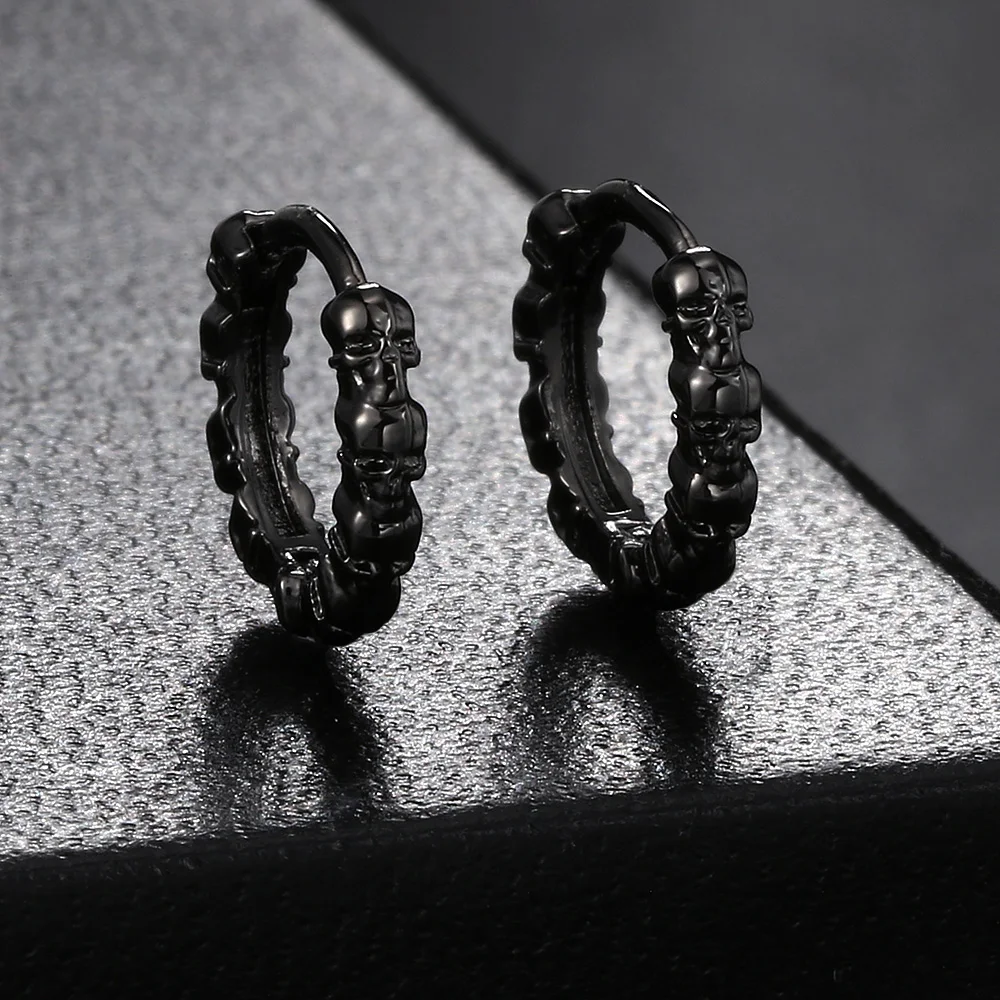 Vintage Skull Hoop Earrings For Men Women Hip Hop Jewelry Silver Color Skeleton Earring Rock Punk Style Halloween Gift OHE188