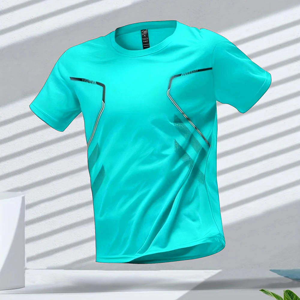 Men's T-Shirts Running Sportswear Color Block Men Breathable Short Sleeve Round Neck Sports Shirt Woman Gym Outdoor Workout Tee