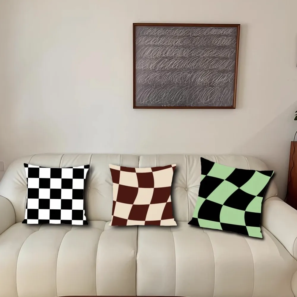 Fashion Checkerboard Pillow Case Living Room Accent Couch Back Support Square Lounge Restful Nap Companion ﻿