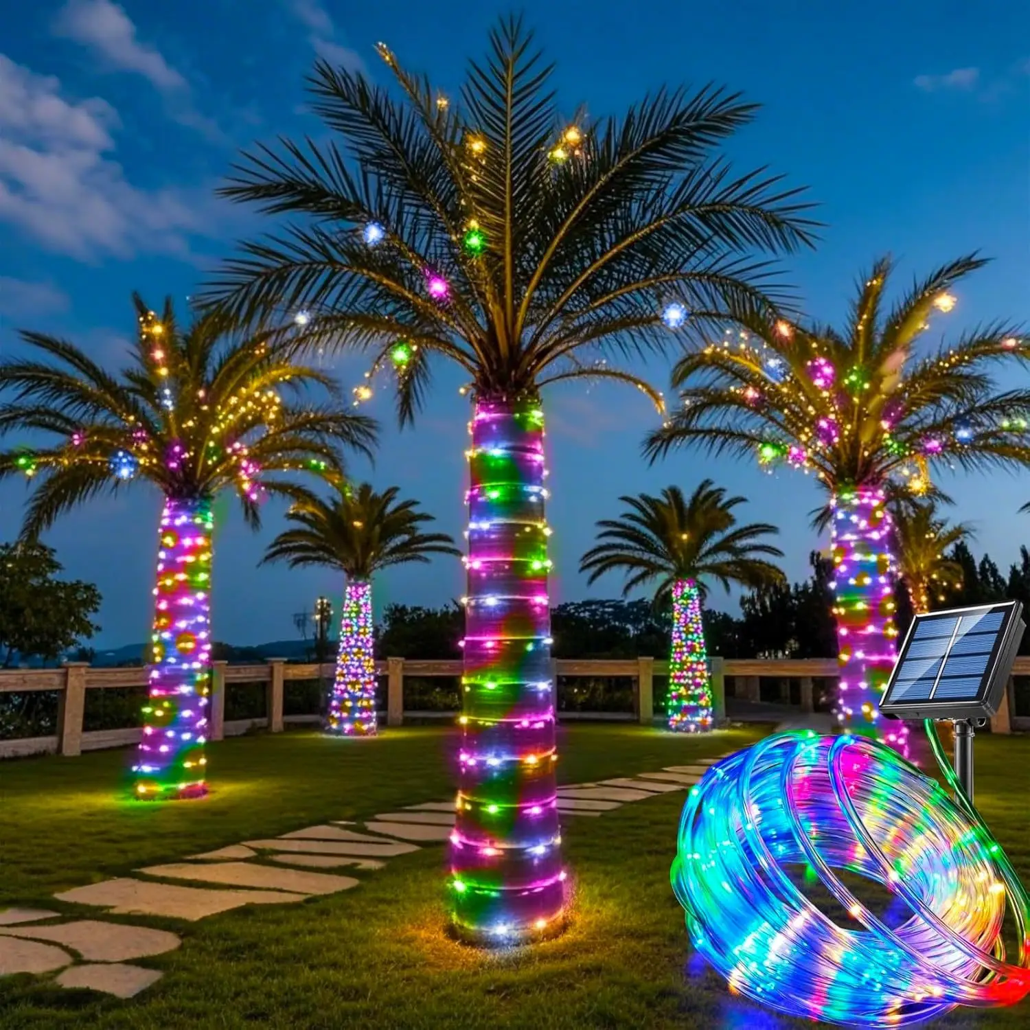 Guirnalda de Luces Solares para Exteriores, Impermeables, LED, Tipo Tira, Tubo, Lámpara, Guirnalda de Luces de Navidad para Jardín, Árbol, Patio, Valla