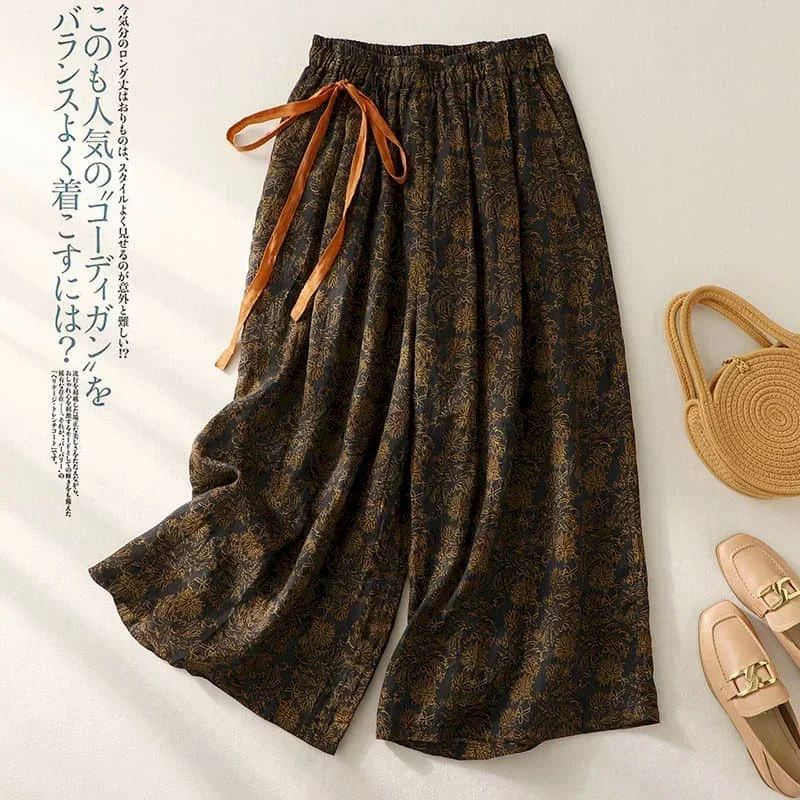 

Pop Cotton Linen Pants Floral Printing Loose Casual Vintage Korean Style Harajuku Trousers Wide Leg Pants Women Clothing Baggy P