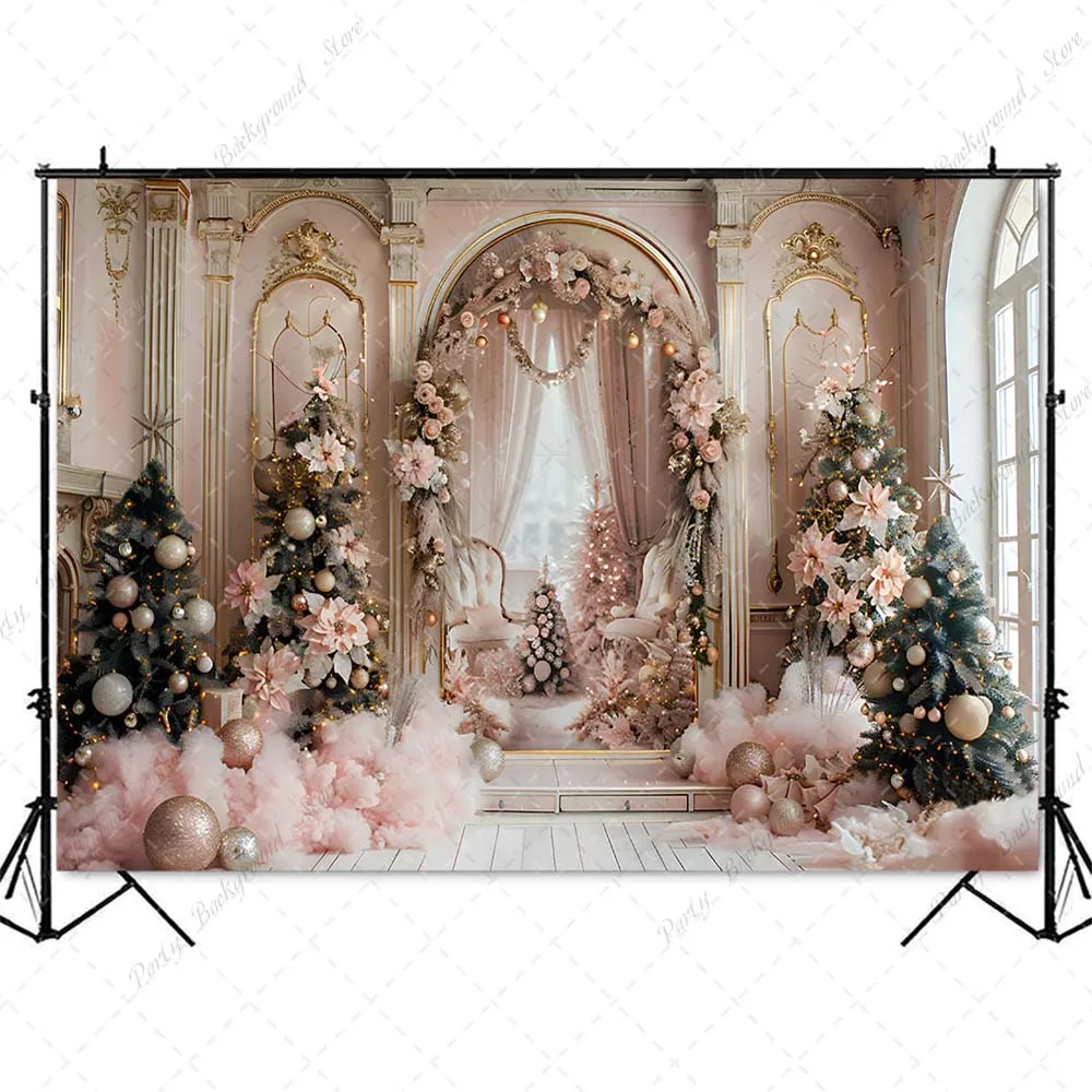 Christmas Living Room Backdrop for Photography Classic Texture Background for Children's Kids Portrait Photo Studio Pine Tree