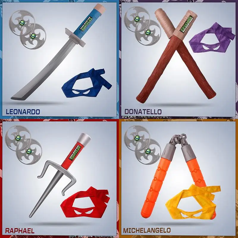 Kit de disfraz de tortugas Ninja para adolescentes, equipo de lucha para niños, máscara para ojos, arma de juguete, 4 estilos, regalo de recuerdo de fiesta