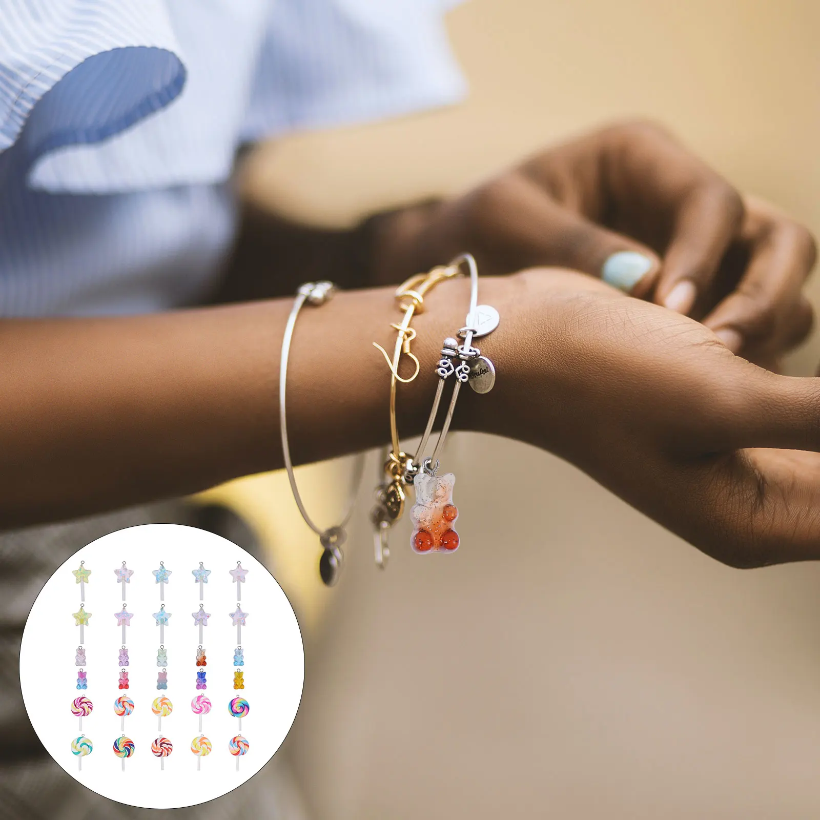 

30pcs Candy Shape Pendant Set Resin Earring Charms Jewelry Making Accessories Bear Sweets Design Keychain Hanging Decor