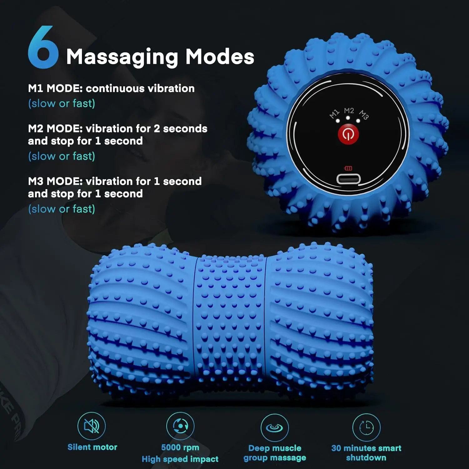 2 in 1 Vibrating Peanut Massage Ball with 6 Massaging Modes, Rechargeable Vibrating Massage Yoga Roller Ball for Muscle Recovery view 2
