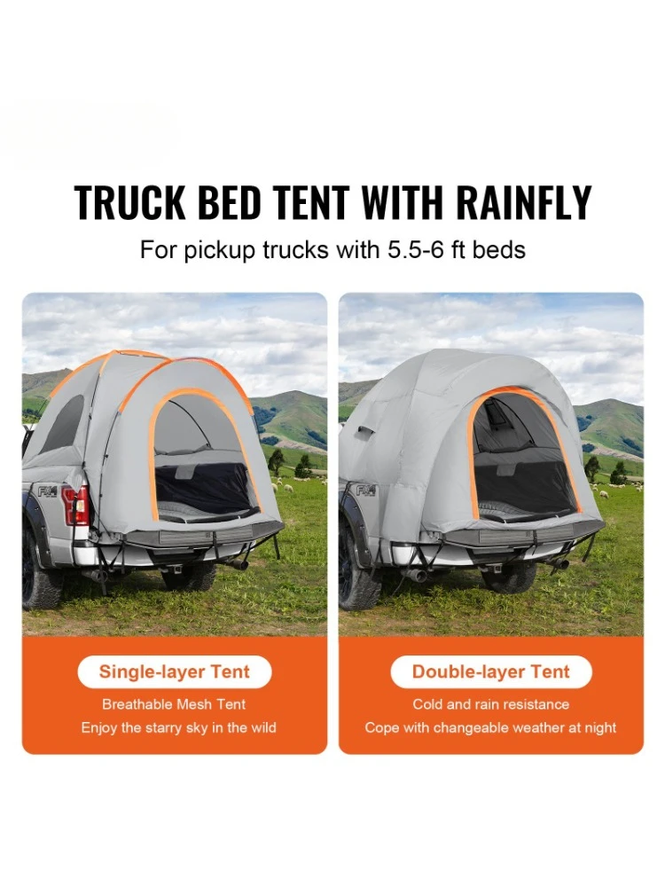 5.5'-6' Pickup Truck Tent with Rain Cover and Carry Bag, Waterproof PU2000mm Double Layer Truck Tent for 2-3 People