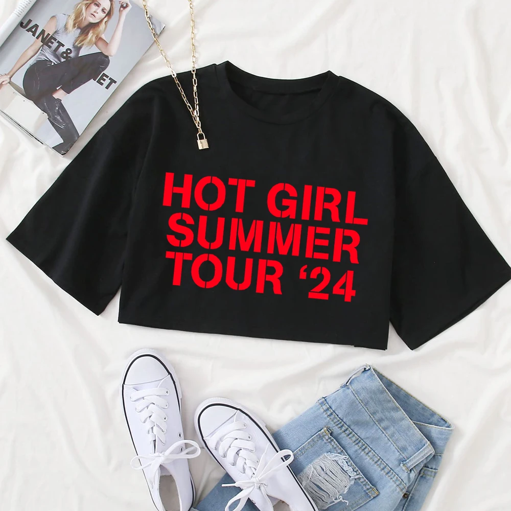 

Hot Girl Summer Tour '24 Shirt Girls O-Neck Casual Women Navel exposed shirt Megan Fans Gift