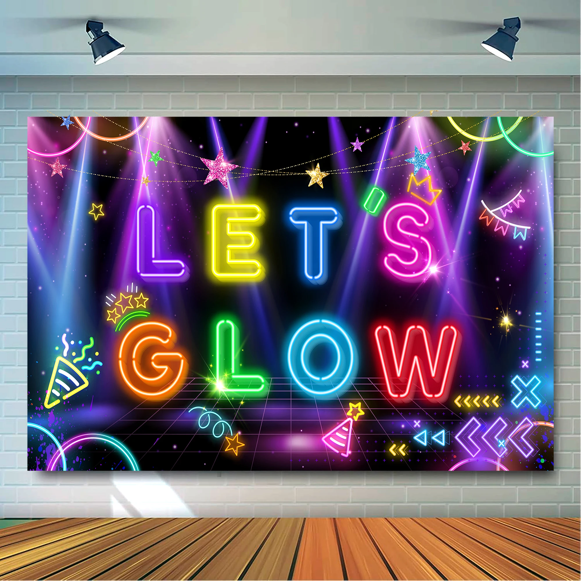 

Glow Party Decorations Supplies Backdrop 43.3x70.8inchGlow in The Dark Banner Background Party Photography Backdrop Glow Party