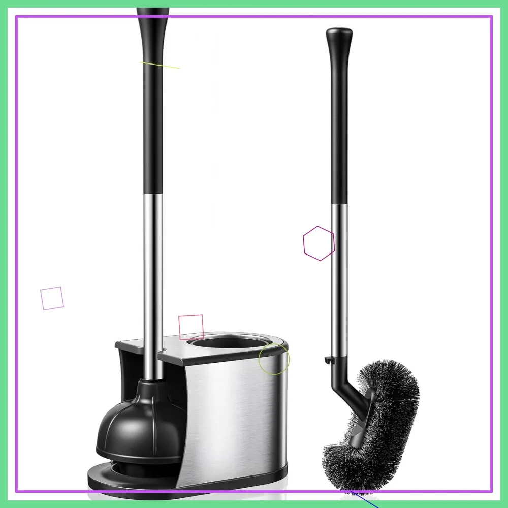 

2-in-1 Stainless Steel Toilet Plunger and Brush Set with Deep Cleaning Bristles - Heavy Duty Unclogging for Bathroom