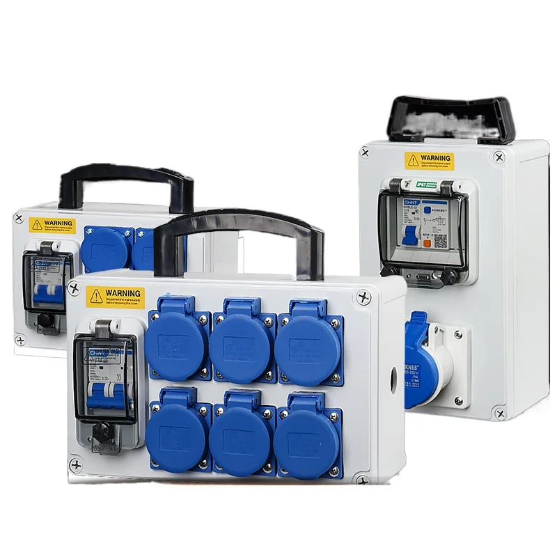 220V Portable Industrial Socket Box IP65 Waterproof Plastic Mobile Power Distribution Box Outdoor Construction Site Complete Set