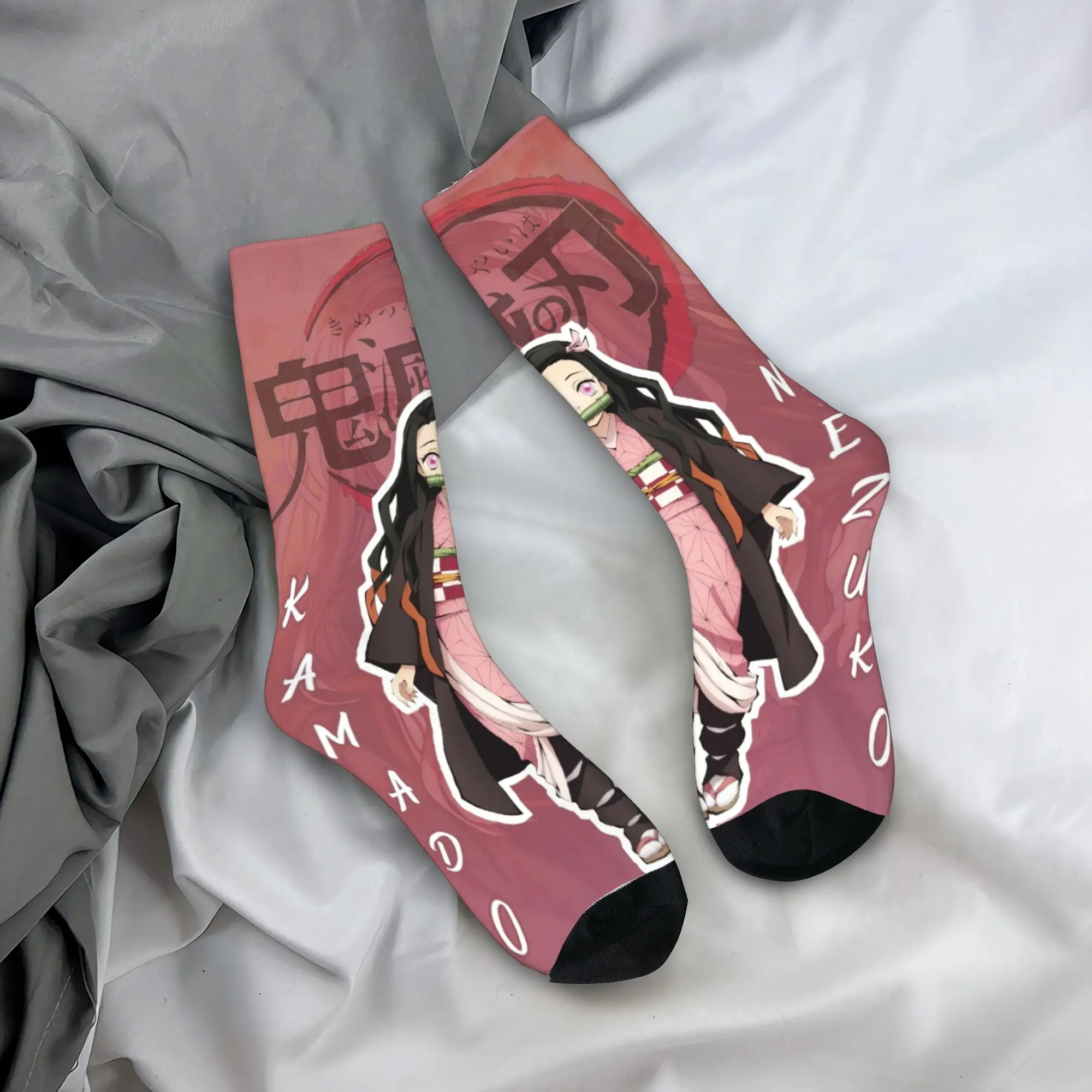 Crazy Design Demons Slayers Anime Basketball Socks  Polyester Middle Tube Socks for Women Men Non-slip