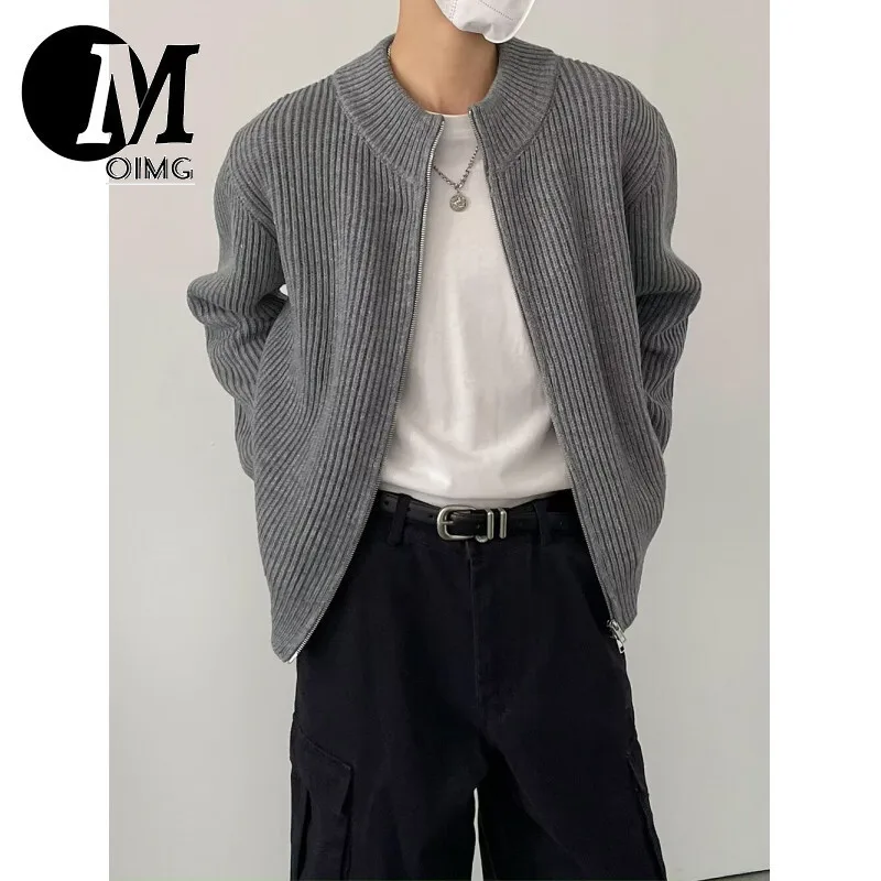 [OIMG] Autumn and winter Korean version lazy style zipper loose sweater cardigan men's solid color jacket trendy