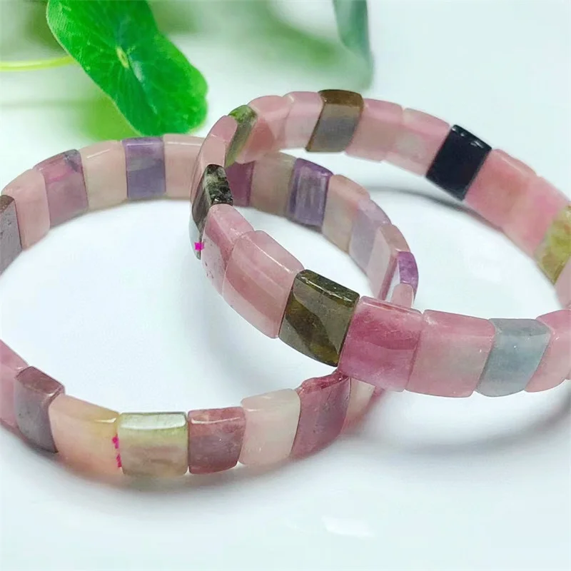 

Natural Tourmaline Bangle Crystal Healing Stone Stretch Polychrome Gemstone For Women Birthday Present Lover Gift 1pcs 8x10mm