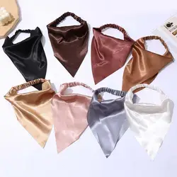 Elastic Glossy Silky Satin Headbands Women Bandana Turban Triangle Hair Scarf Headwrap