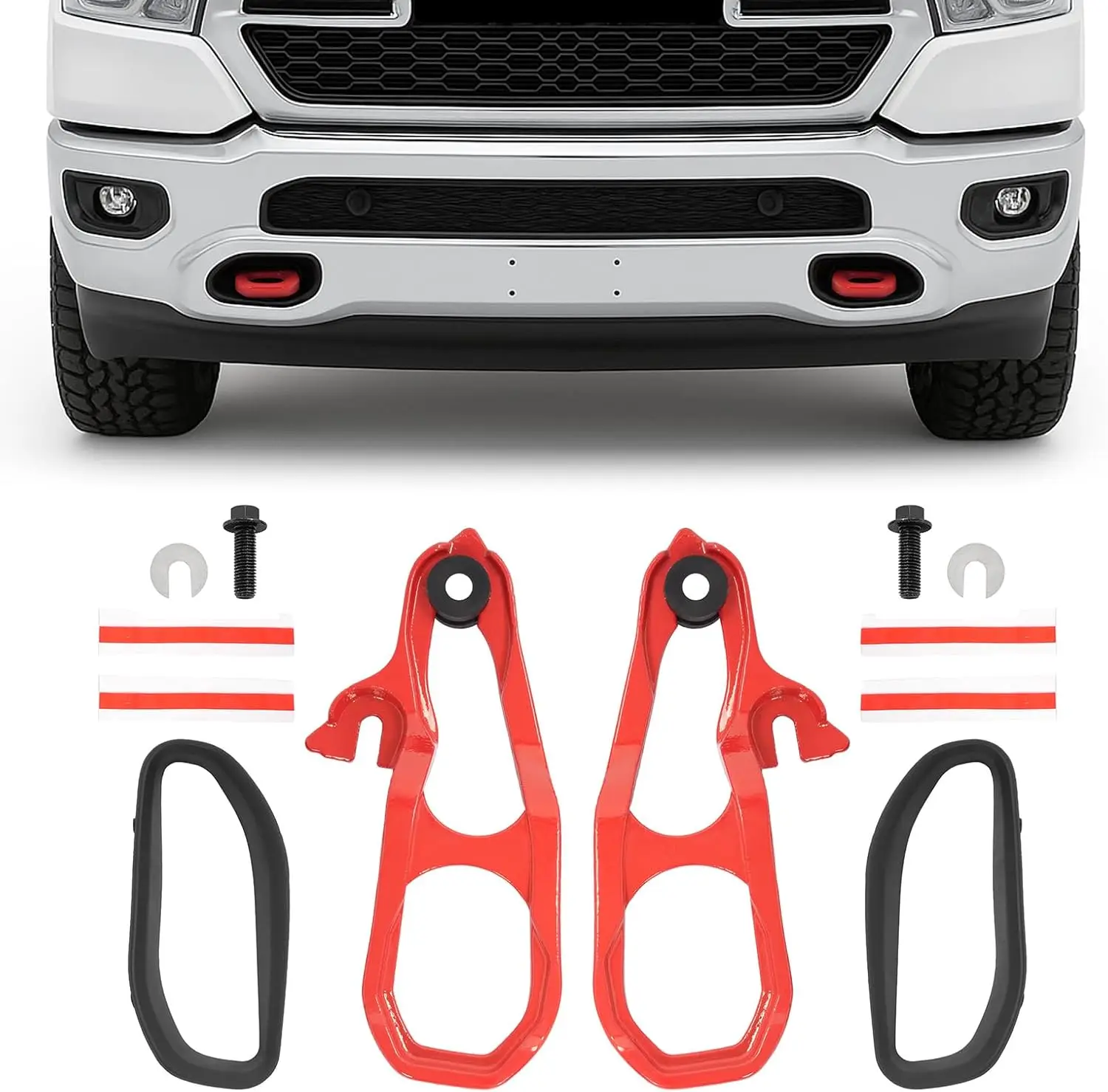 

Red Steel+Plastic Front Tow Hooks for 2019 - 2024 Trucks, Compatible with Replacements