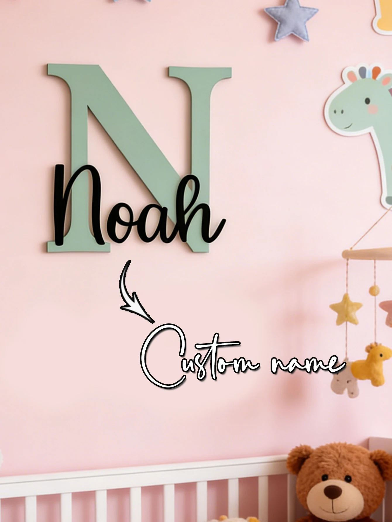Panneau nominatif personnalisé en bois en forme de nuage, animal de dessin animé, plaque 3D superposée, décoration murale pour chambre de bébé, cadeau souvenir pour nouveau-né