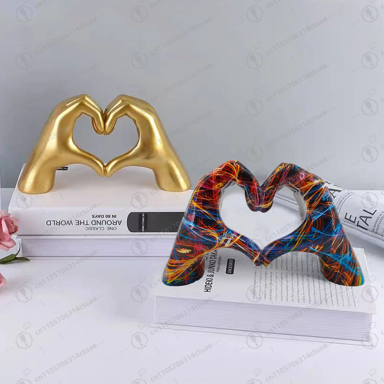 

Romantic Love Hand Gesture Statue, Colorful Resin Heart Sculpture for Couple Table Decor & Anniversary Gift