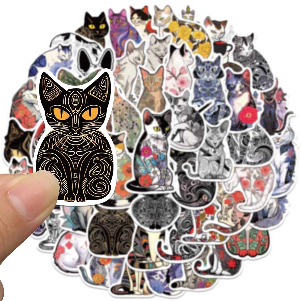 50pcs Retro Cartoon Animal Flowers Cats Stickers For Laptop Water Bottle Luggage Notebook Phone Waterproof Graffiti Vinyl Decals