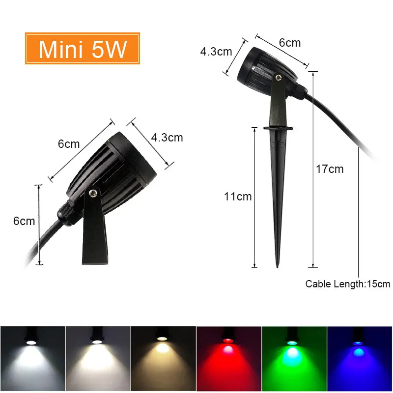 Impermeável LED Lawn Lamp, Jardim Luz, Spike Light, Caminho Paisagem, IP65 Spot Bulbs, AC 220V, 110V, 7W, 5W, DC12-24V, 10Pcs